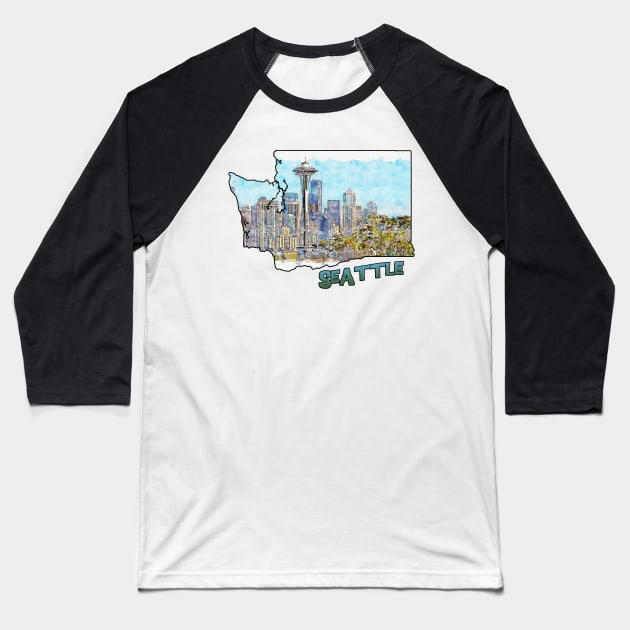 Washington State Outine (Seattle Drawing) Baseball T-Shirt by gorff